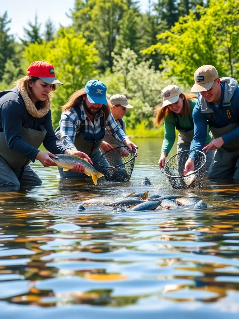 An inspiring photo of anglers releasing fish back into the water during a TEAM CARNA catch-and-release event.