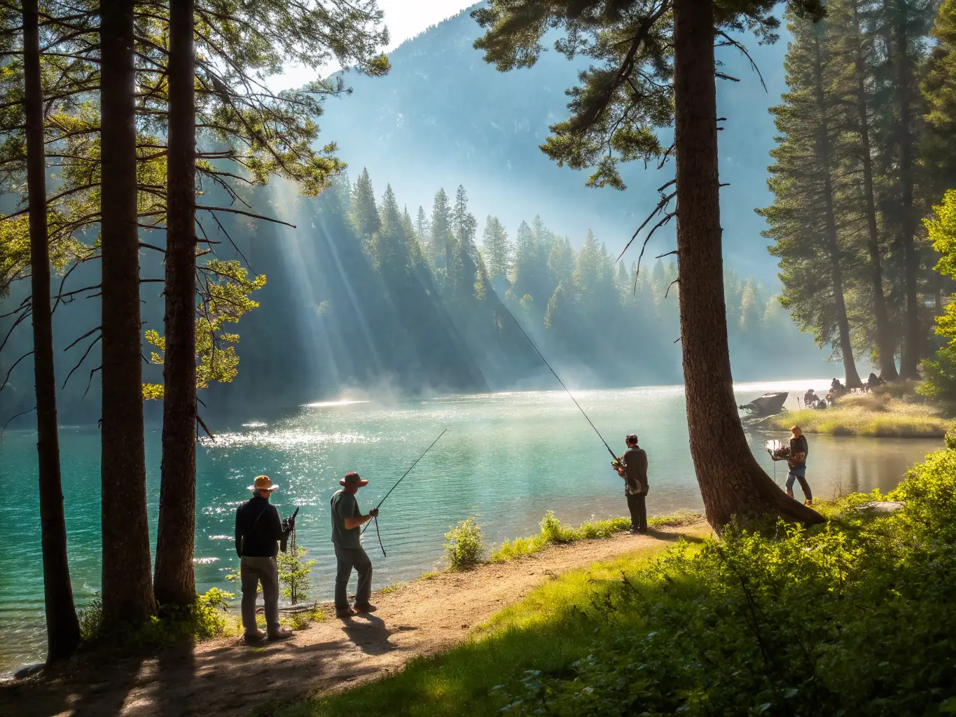 A dynamic shot of a competitive fishing event organized by TEAM CARNA, showcasing anglers in action and the excitement of the competition.